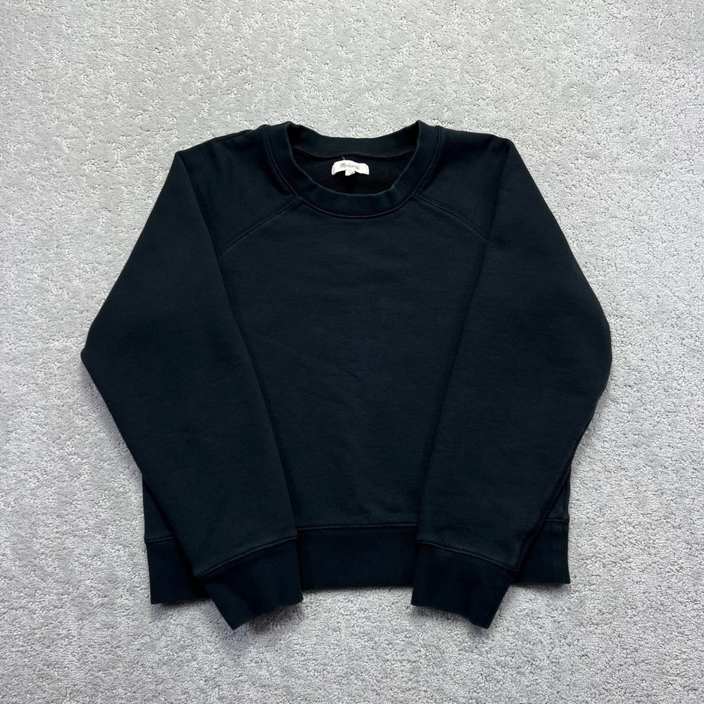 Madewell Sweatshirt Womens Medium Black Shrunken Resourced Cotton Crewneck Blank